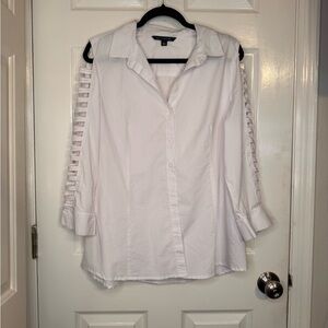 Zac & Rachel White Button-Down Shirt with Ladder Sleeves